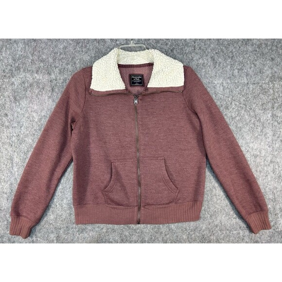 Abercrombie & Fitch Softshell Jacket Women's Large Pink Full Zip Sherpa Collar - Picture 1 of 8